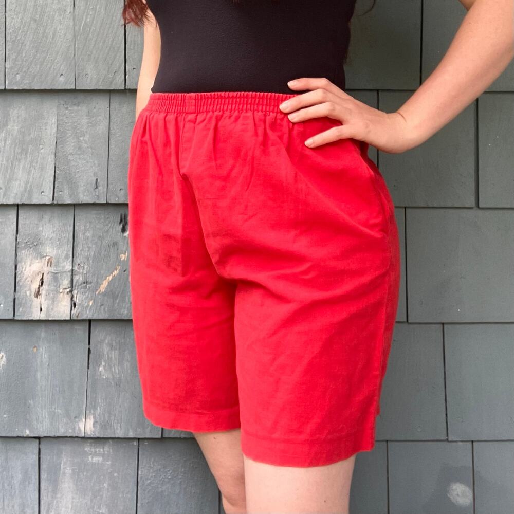 Vintage 90s red linen cotton blend high waisted shorts, Harvé Benard